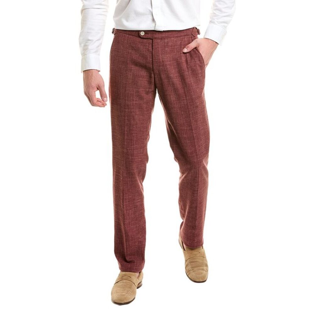 Richard James Mens  Flat Front Wool & Linen-Blend Trouser, Pink
